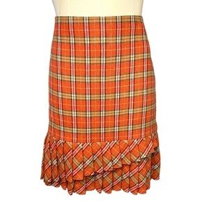 Plaid Skirt Red Orange Tartan Pleated Sz 6 Wool Blend Play Preppy Academia